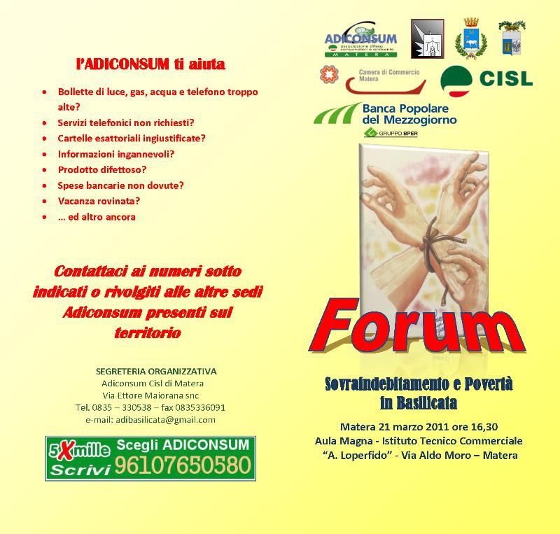 SOVRAINDEBITAMENTO E POVERTA´ IN BASILICATA - 21 MARZO 2011