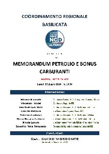 MEMORANDUM PETROLIO E BONUS CARBURANTI - 23 giugno 2014 - Matera