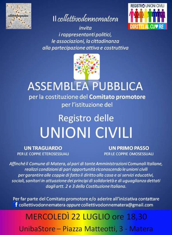 ASSEMBLEA PUBBLICA per la costituzione del Comitato Promotore per l´istituzione del Registro delle Unioni Civili 