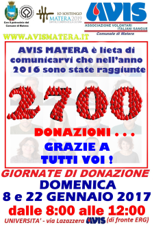 AVIS: Giornata di donazione sangue - Matera