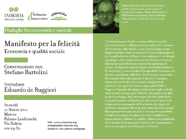Energheia - invito del "Manifesto per la felicit" - 11 marzo 2011