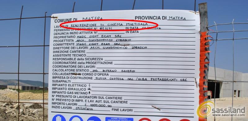 In costruzione un Cinema Multisala a Matera (foto SassiLand)